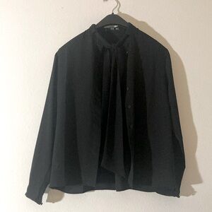 Mango tie neck blouse in black XXS
